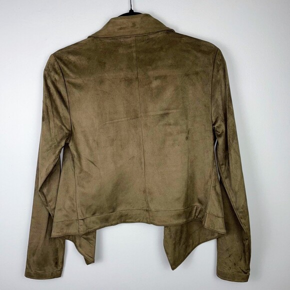 Romeo + Juliet Couture Taupe Green Drape Open Front Jacket Brushed Faux Suede M - Picture 4 of 8